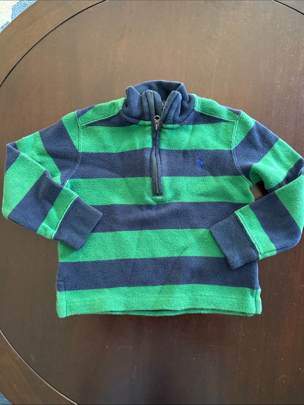 Ralph Lauren Green & Navy Striped Quarter-Zip Pullover